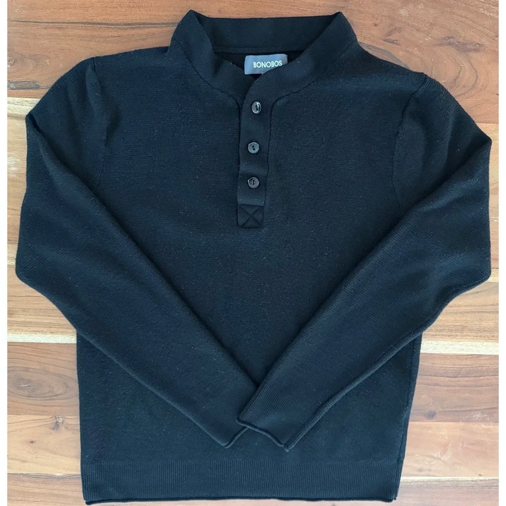 Bonobos Mens Slim Fit Extra Fine Merino Wool Henley Sweater Black Large L